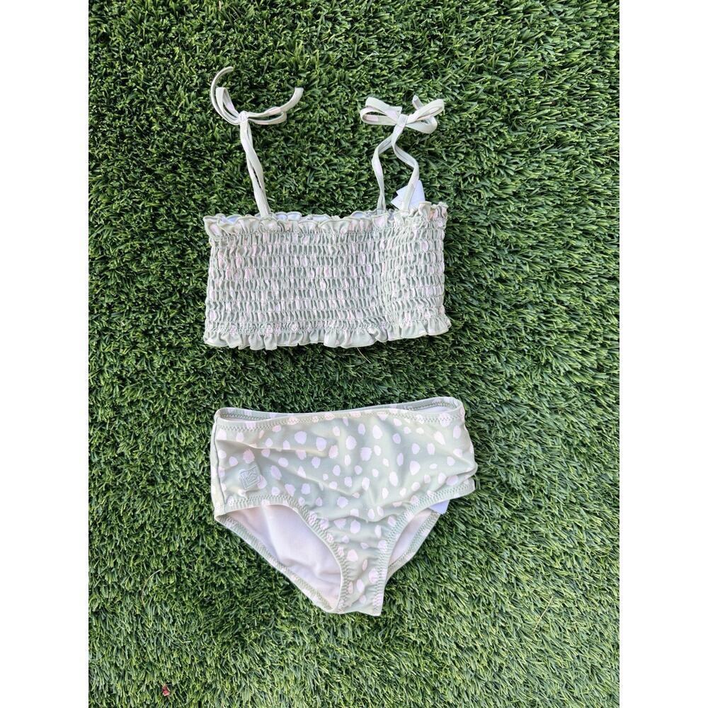 Liewood Mikaela printed smocked bikini set Green & white girl's sz 4 - Picture 4 of 4